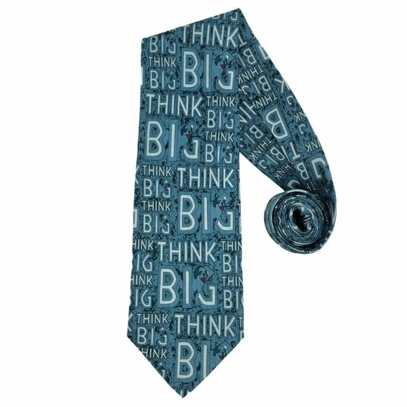 Think Big Big Dogs Necktie Men's Handmade Traditional Long Blue 100% Silk - Picture 1 of 7